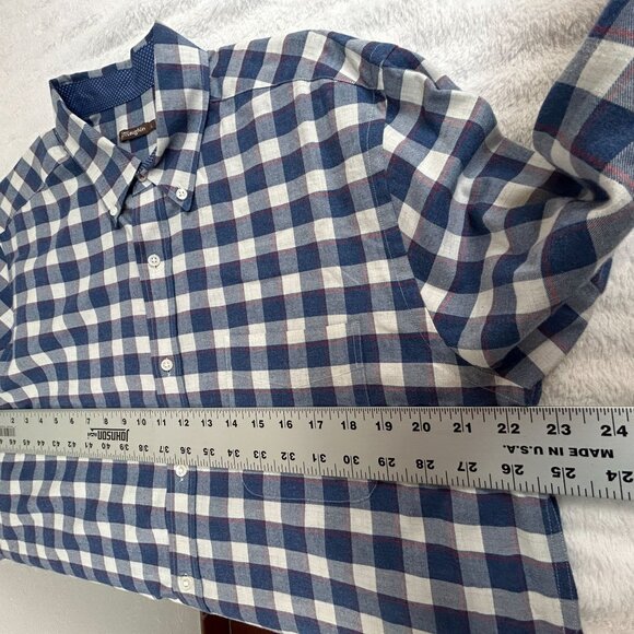 J. McLaughlin Mens Blue White Gingham Long Sleeve Button-Down Shirt Large Casual - Picture 8 of 9